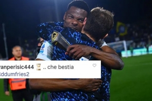 夺冠在即!佩里西奇在国米社媒发沙漏表情,赞邓弗里斯:真是野兽