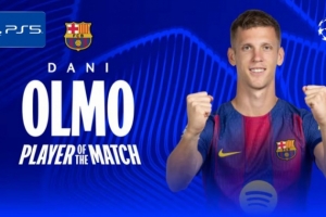 1助攻+3关键传球,官方:奥尔莫当选巴萨2-1马竞全场最佳