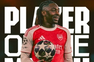 1次关键传球+2次抢断!埃泽当选本轮欧冠阿森纳队内最佳球员